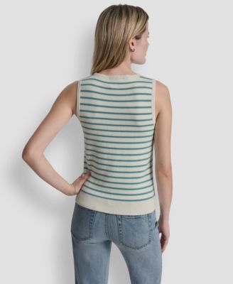 Women's Sleeveless Crew Neck Striped Sweater