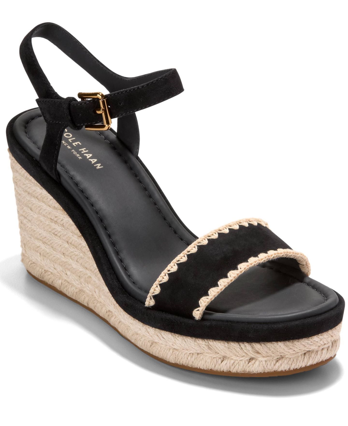 Женские сандалии Cole Haan Cloudfeel Asbury Espadrille Wedge, цвет: Чёрный / Натуральный — фото 1