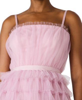 Juniors' Tiered Tulle Square Neck Gown