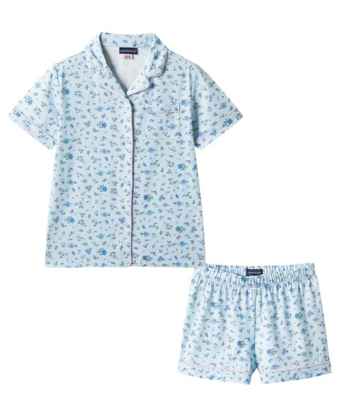 Andy & Evan Girls' 6-16 Button-Down Shirt and Shorts, 2-Piece Pajama Set, цвет: Синий с принтом