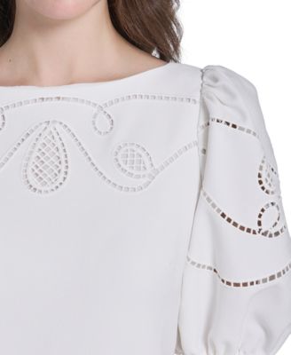 Women's Embroidered Boat Neck Mini Dress