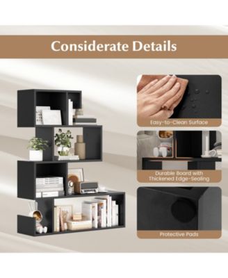 5-Tier S-Shaped Bookshelf Geometric Z-Shelf Bookcase with Open Cubes