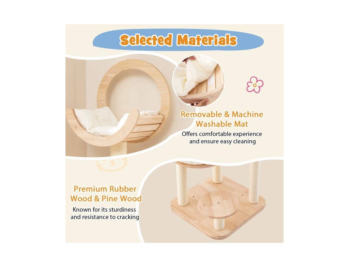 Aostirmotor 4-in-1 Wooden Cat Tower with Space Capsule Nest, Indoor Cat Furniture for Climbing & Play