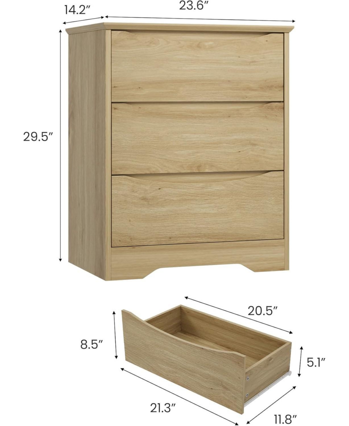 gaomon Wood Tall Modern 3-Drawer Dresser