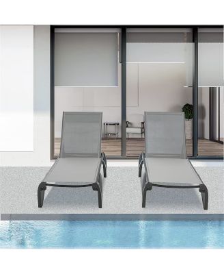set of 2 outdoor chaise lounges with woven polypropylene seats and stackable aluminum frames durable, stylish, and perfect for patios