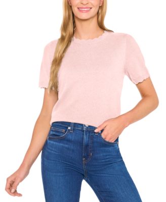Women's Scalloped Crew Neck Pull-On Sweater