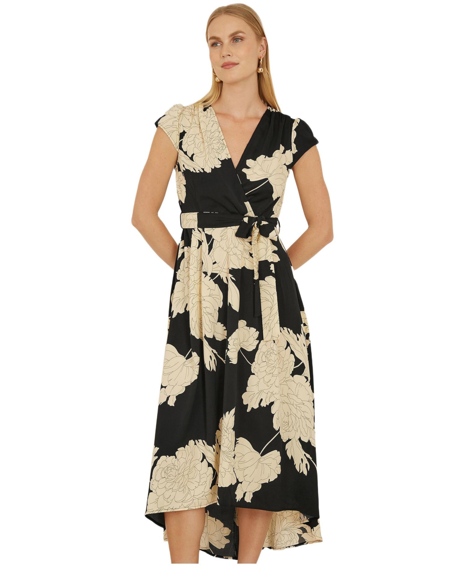 Women's Blossom Print Dipped Hem Wrap Midi Dress