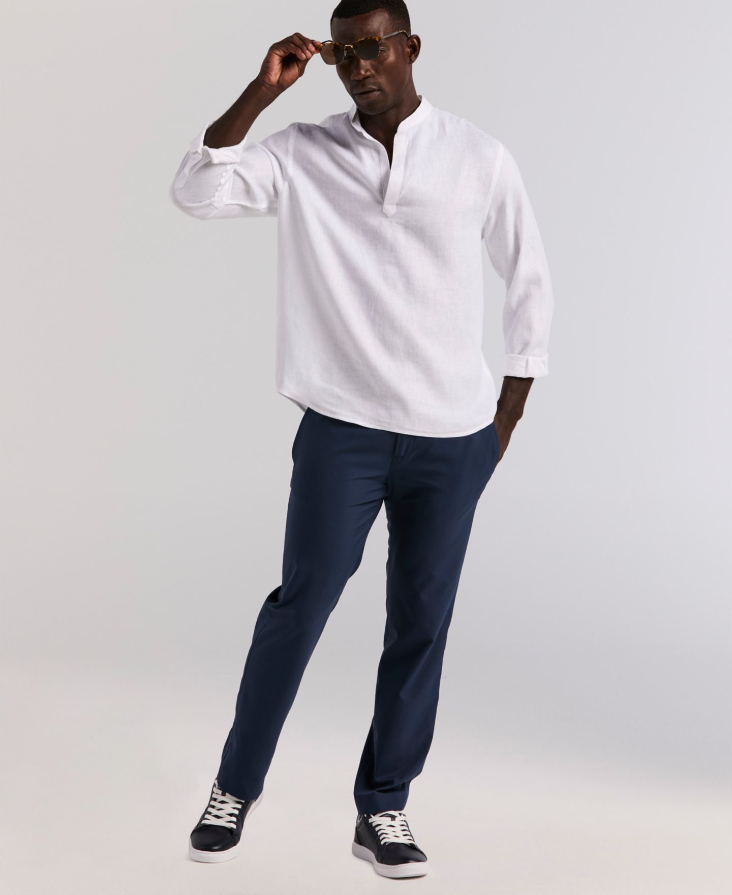 Мужская рубашка Perry Ellis Solid Linen Popover, цвет: Яркий белый — фото 3