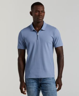 Men's Slim-Fit Ribbed-Knit Quarter-Zip Polo Shirt 