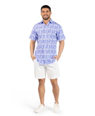 Men's Distressed Hawaiian Leaves Printed Performance Short Sleeve Shirt