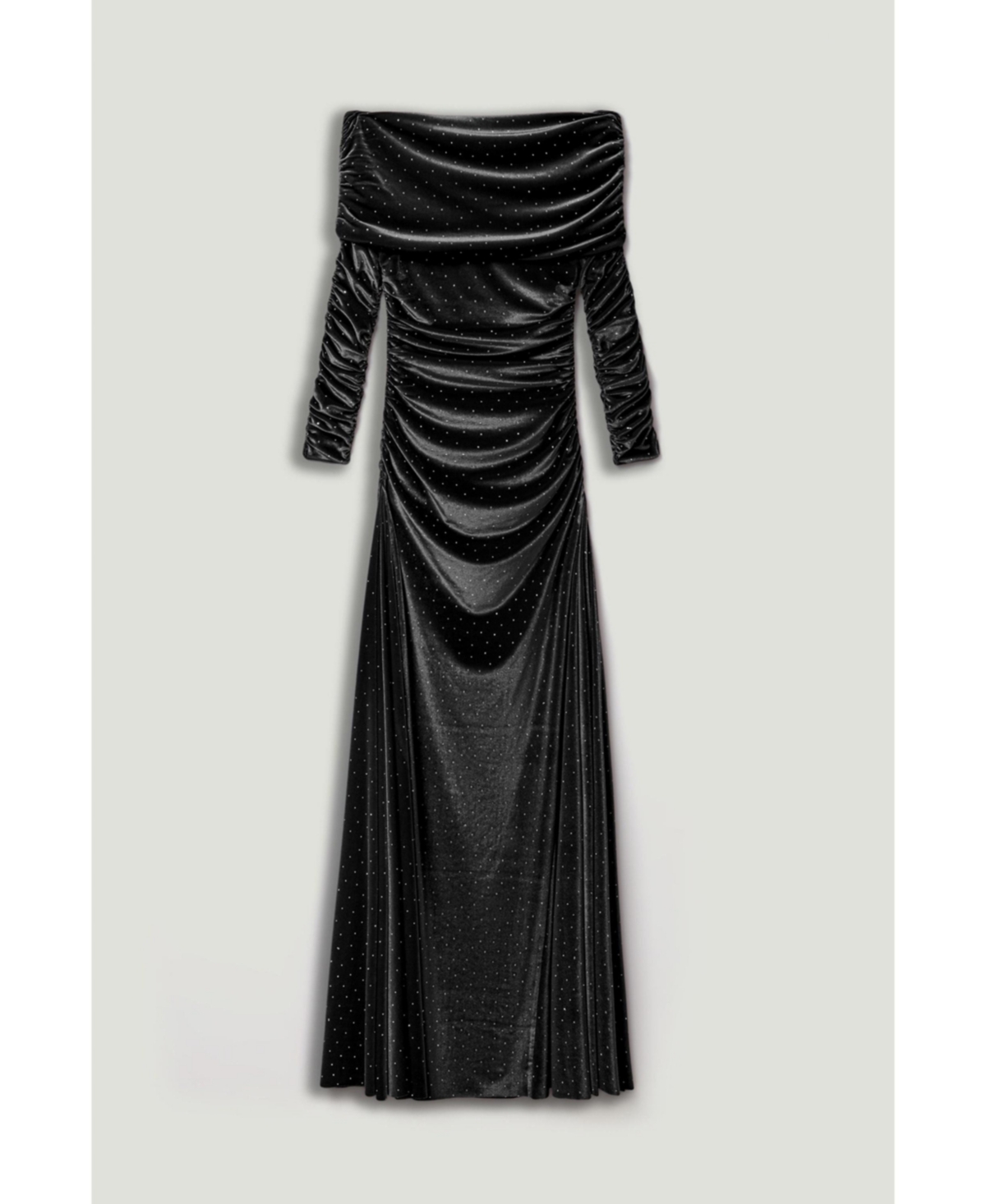 Nocturne Women's Off-Shoulder Velvet Maxi Dress with Rhinestone Detail
