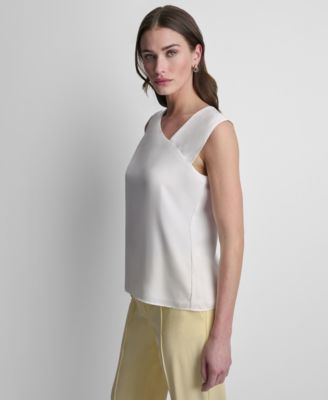 Women's Satin Asymmetric Neck Sleeveless Top