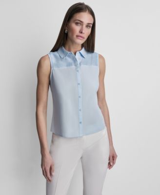 Women's Sleeveless Poplin Button-Front Top