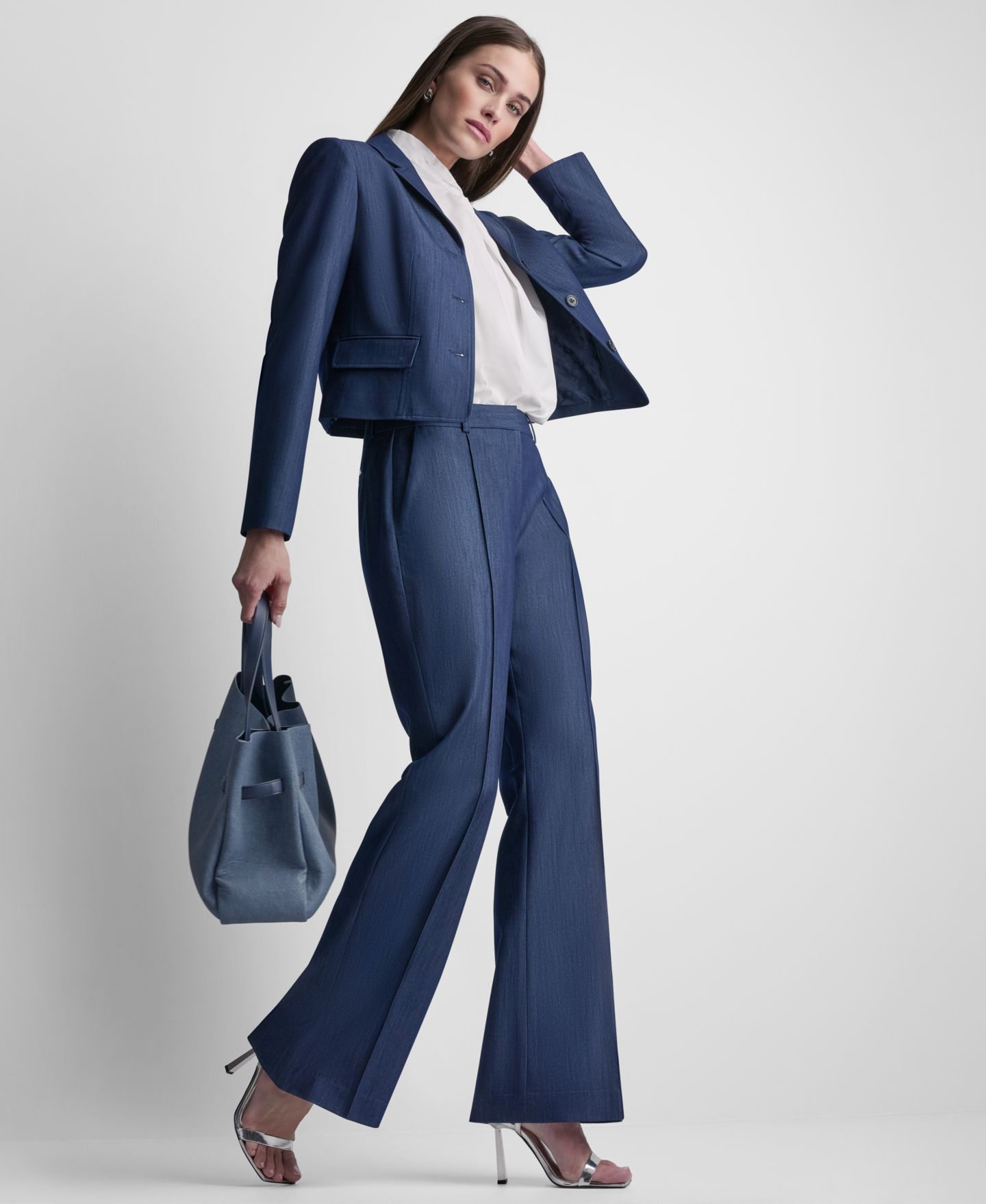 Женский пиджак DKNY Denim Cropped Button-Front Blazer, цвет: Тёмный тёмно-синий — фото 7