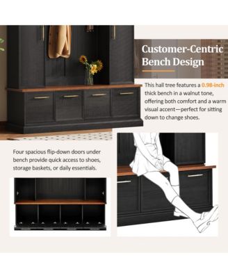 Wide Hall Tree Bench with Golden Hooks for Living Room