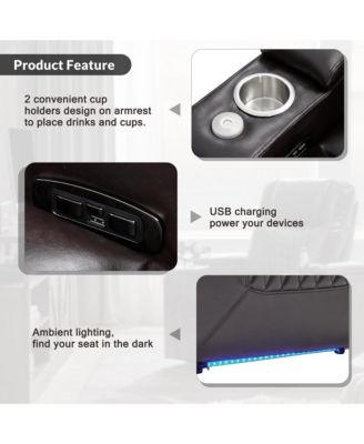 Power Motion Recliner with USB Charging Port and Hidden Arm Storage 2 Convenient Cup Holders Design and 360° Swivel Tray