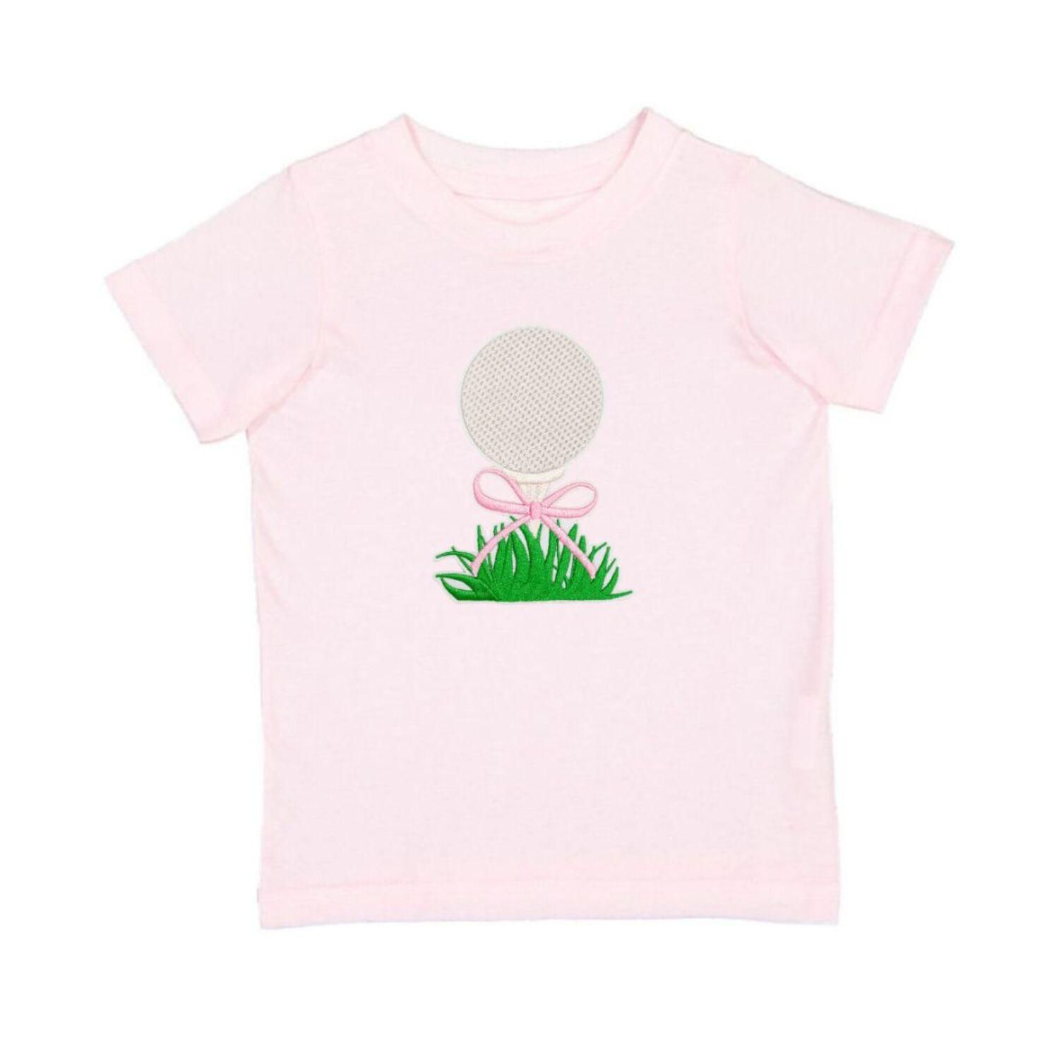 Little Girls Golf Tee Bow Patch Short Sleeve T-Shirt