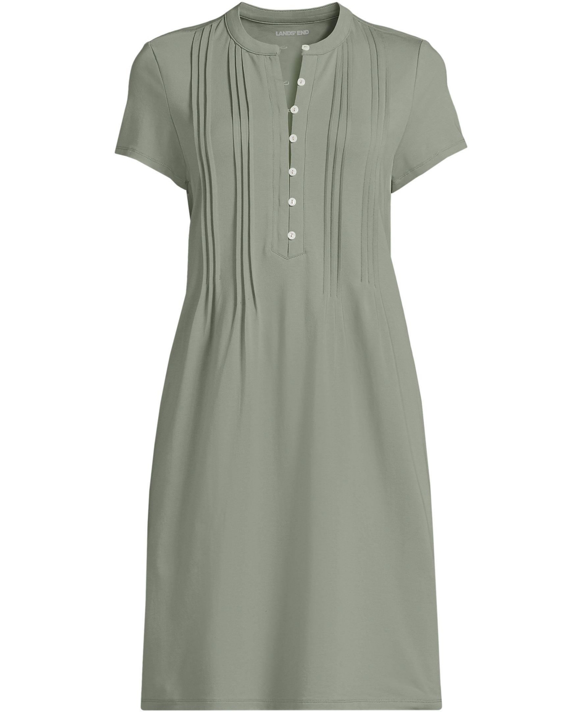 Lands' End Women's Cotton Modal Pintuck Short Sleeve Dress