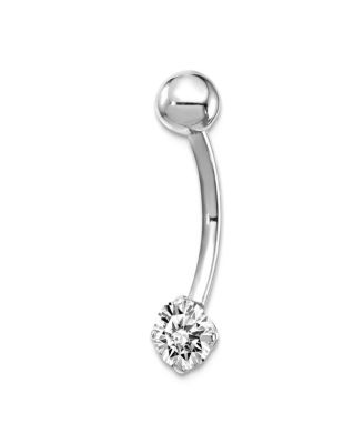 Solid 10k Yellow or White Gold 14g 5mm Round Cubic Zirconia Belly Ring Dangle
