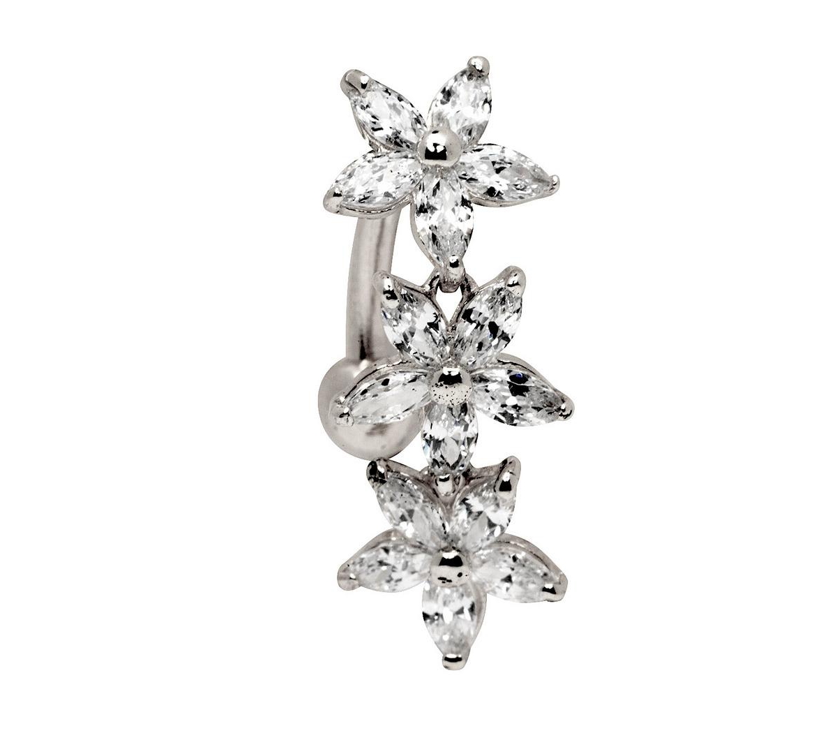 Curata Jewelry Solid 14k Yellow or White Gold 14g Marquise Flower Cubic Zirconia Top Mount Belly Button Ring - White gold
