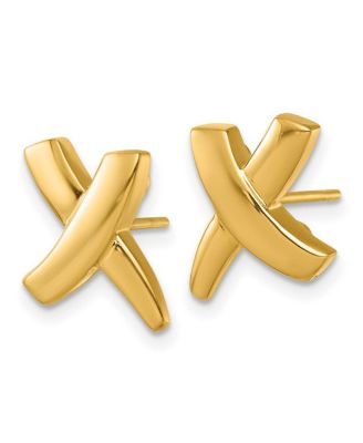 Solid 18k Yellow Gold 16.5x11mm X Button Post Earrings