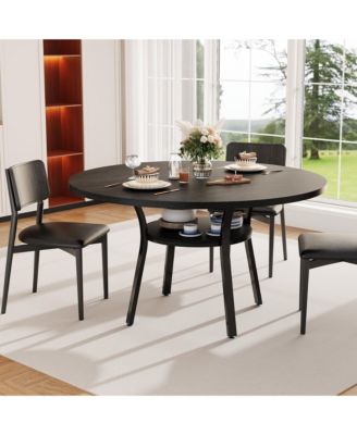 Round Dining Table for 4-6, 47 inch Wood Kitchen Table with Storage Shelf,with Metal Base,No Chairs