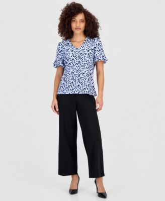 Petite Printed Ruffle-Sleeve Top