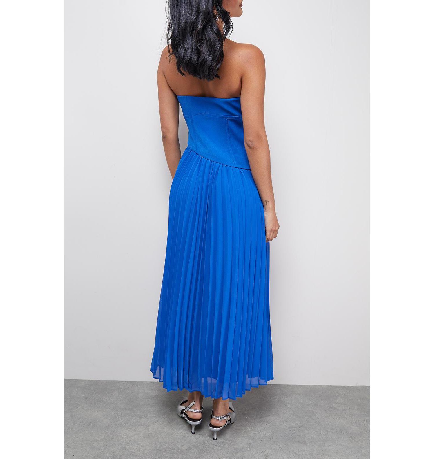 Women's Bandeau Bodice Pleated Midi Dress