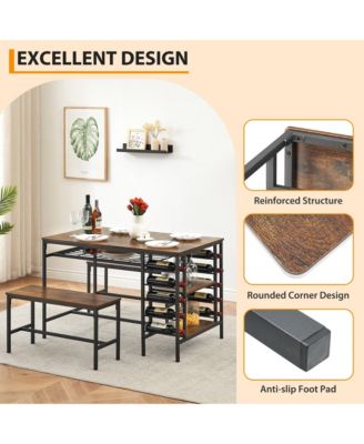 Dining Table Set for 4, Dining Room Table Set with Wine Rack & Storage Shelves