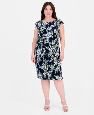 Plus Size Printed Round-Neck Faux-Sarong Dress