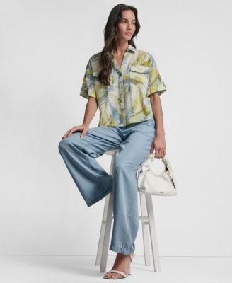 Women's Roll-Tab Sleeves Collar Neck Top