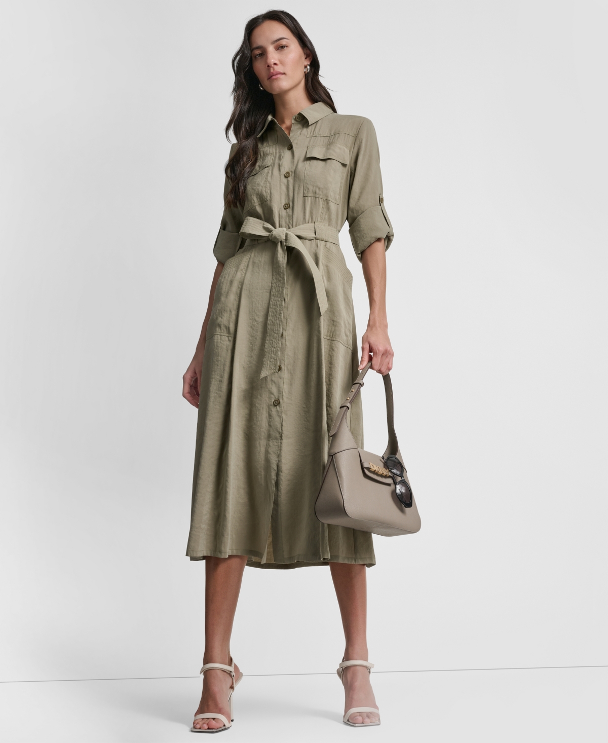 Dkny Women's Long-Sleeve Collared Roll Tab Fuji Cargo Dress