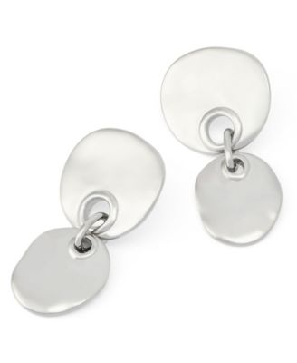 Rhodium Double Disc Drop Earrings