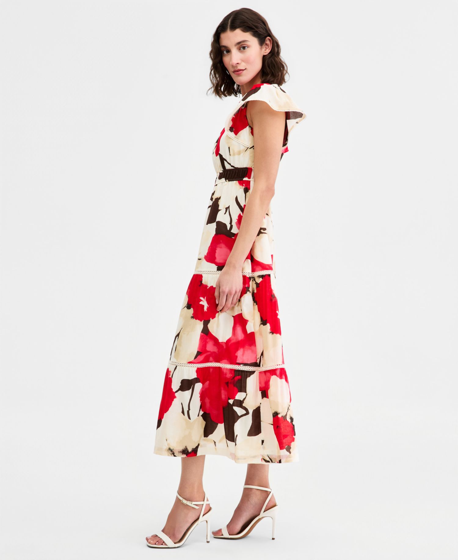 Petite Flutter-Sleeve Tiered Dress