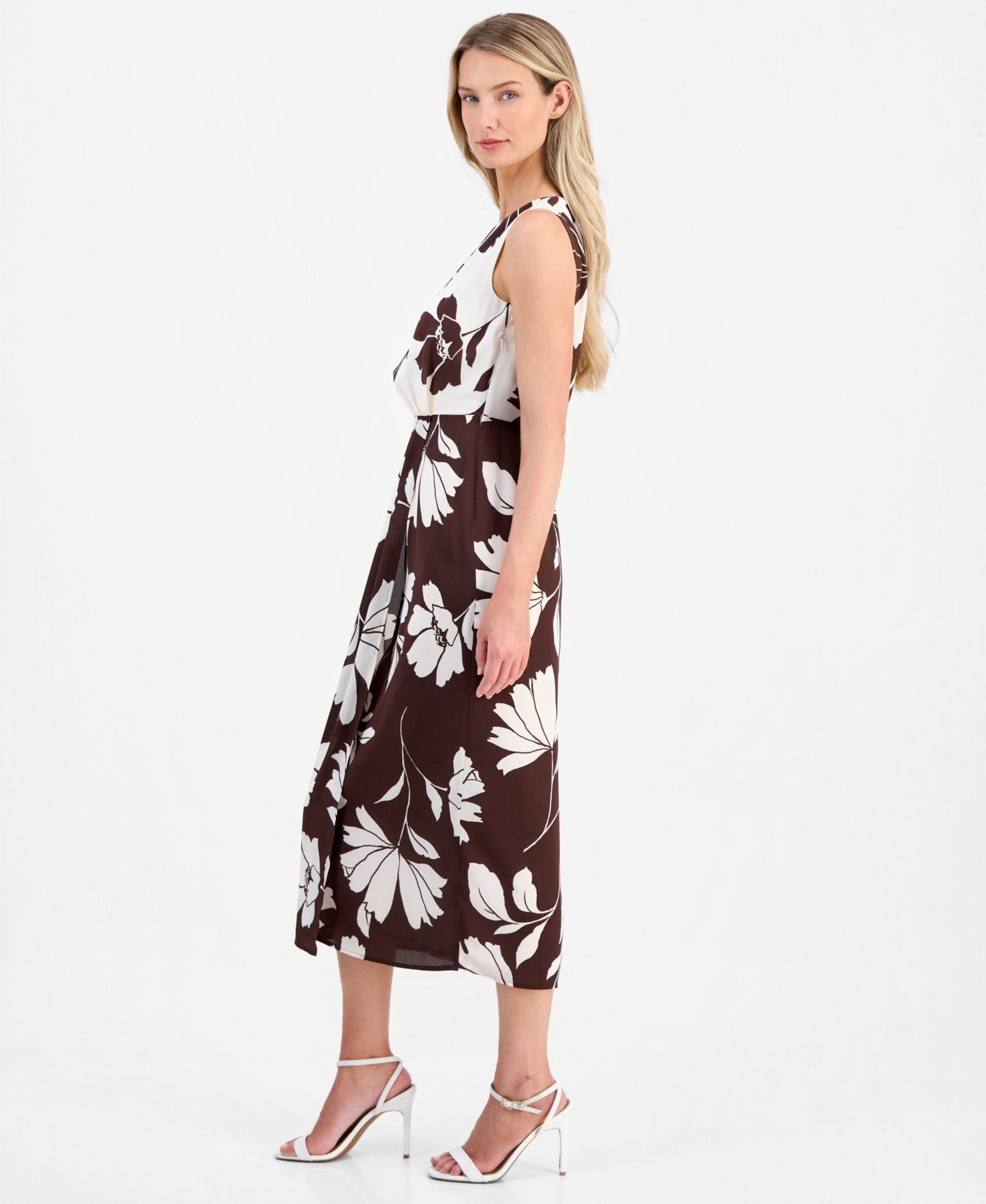 Женское платье Anne Klein Printed Sleeveless Midi, цвет: Тёмный шоколадный / Белый — фото 3