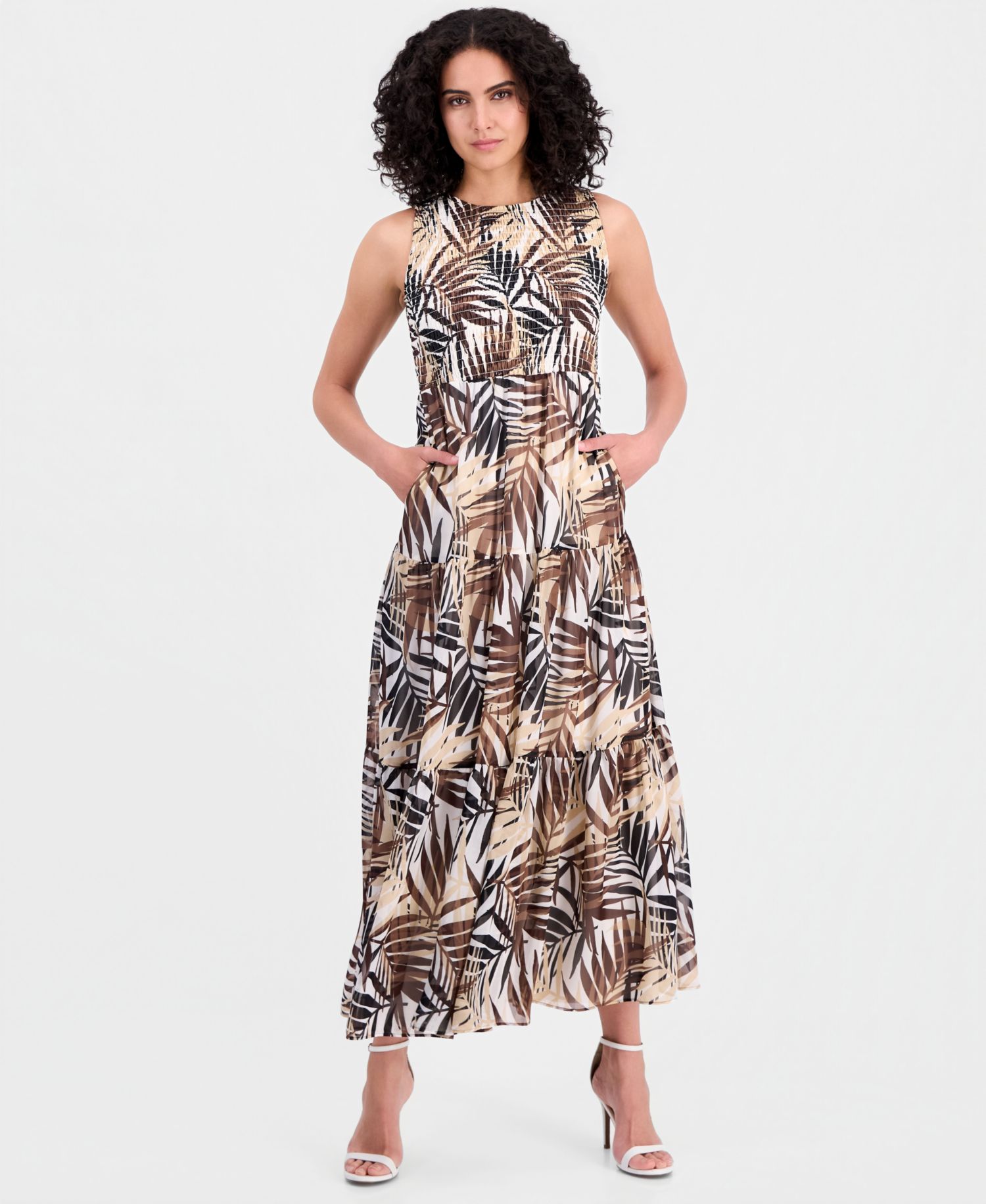 Women's Smocked-Bodice Tiered Maxi Dress