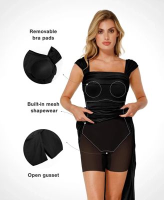 Women's Shapewear Off Shoulder Shine Ruched Sculpting Maxi Dress Wedding