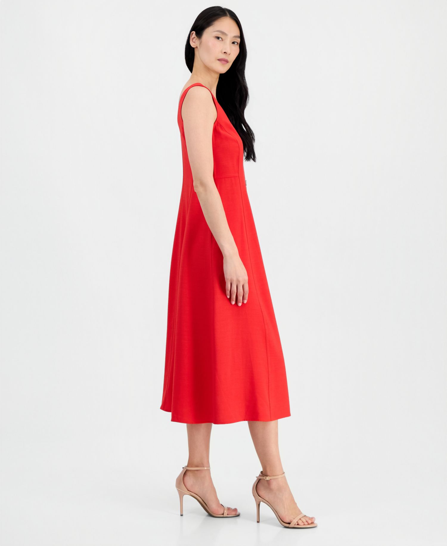 Petite Sleeveless Button Detail A-Line Midi Dress