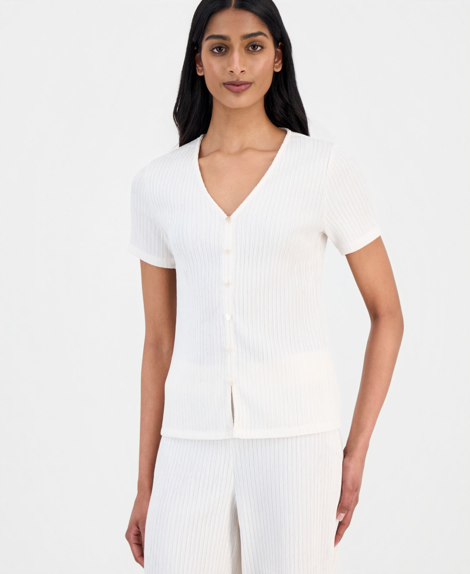 Women's Crinkle-Knit Short-Sleeve Cardigan