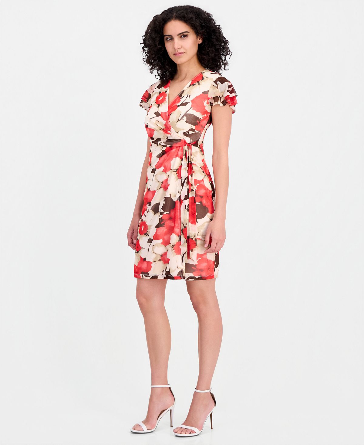 Anne Klein Women's Printed Flutter-Sleeve Wrap Dress view 3 — MAYCSS fashion products