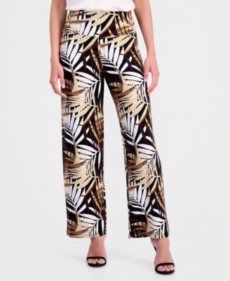Women's Palm-Print High-Rise Wide-Leg Pants