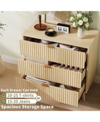 Fluted Dresser for Bedroom with 3 Drawer, Mid Century Modern Chest of Drawers, Large Boho Drawers Dresser with Deep Drawers