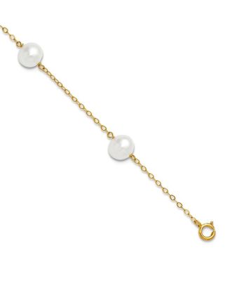 Solid 10k Yellow Gold 7-8mm Freshwater Cultured Pearl 5-station Anklet 10 Inch