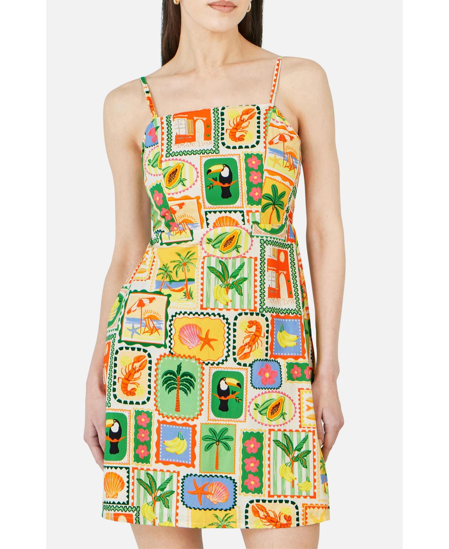 Women's Postcard Print Mini Sun Dress