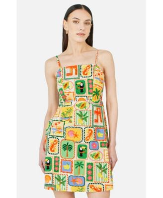 Women's Postcard Print Mini Sun Dress