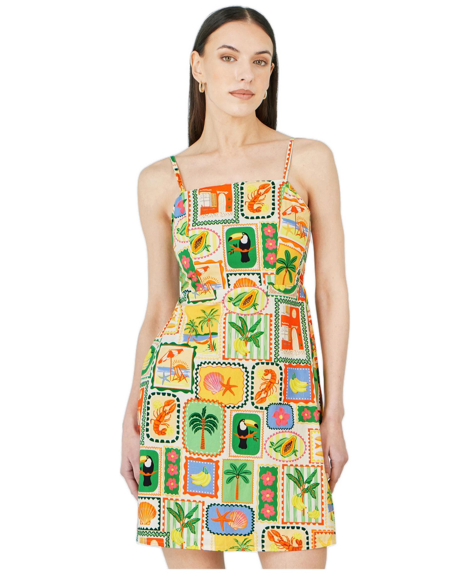 Women's Postcard Print Mini Sun Dress