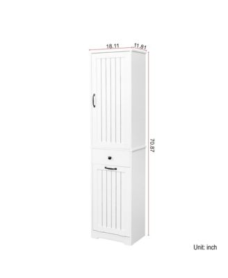 Tall Bathroom Storage Cabinet, Tilt Out Laundry Hamper Cabinet with Adjustable Three-Layer Shelves, 1 Drawer, 1 Tilt Out Baskets for Bathroom
