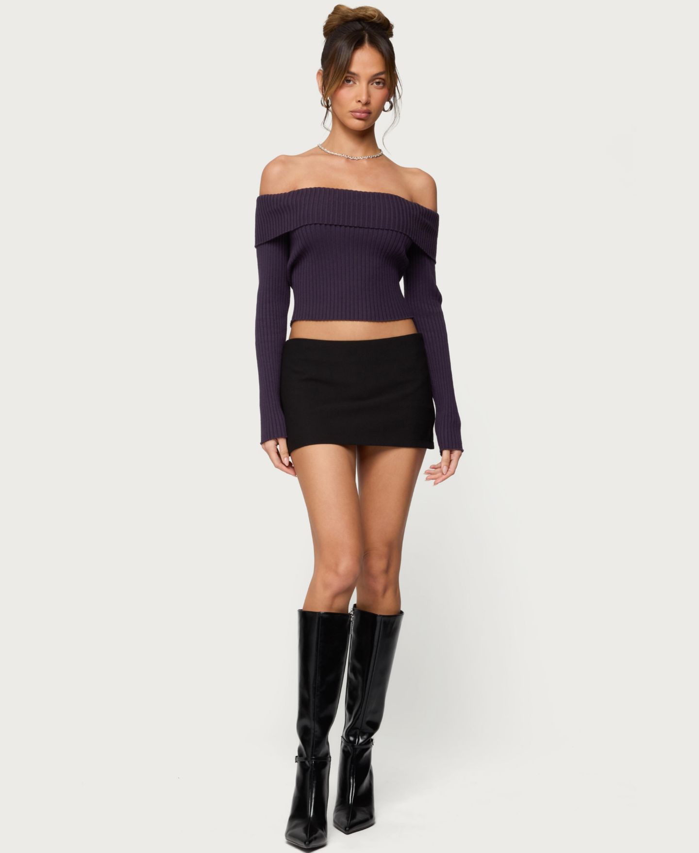 Женский топ Edikted Lauren Knit Foldover, цвет: Фиолетовый — фото 4