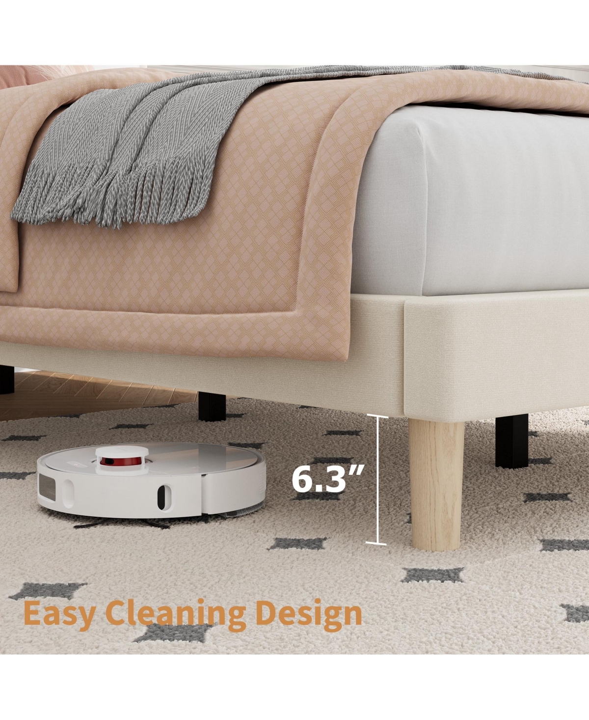 gaomon Upholstered Platform Velvet Bed Frame with Headboard,Strong Wooden Slats Support