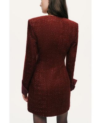Women's Gold-Button Boucle Mini Dress